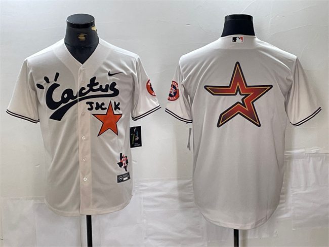 Men's Houston Astros Team Big Logo Cream Cactus Jack Vapor Premier Limited Stitched Baseball Jersey